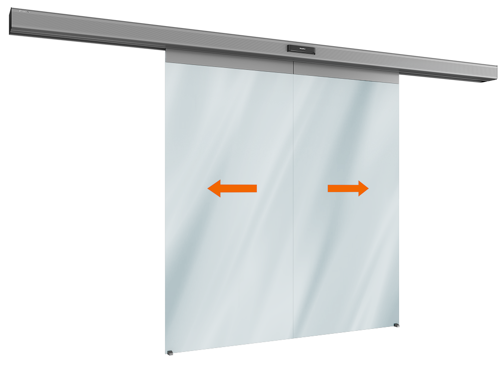 Комплект автоматической раздвижной двери (две подвижные цельностеклянные створки) для привода серии ad-sp